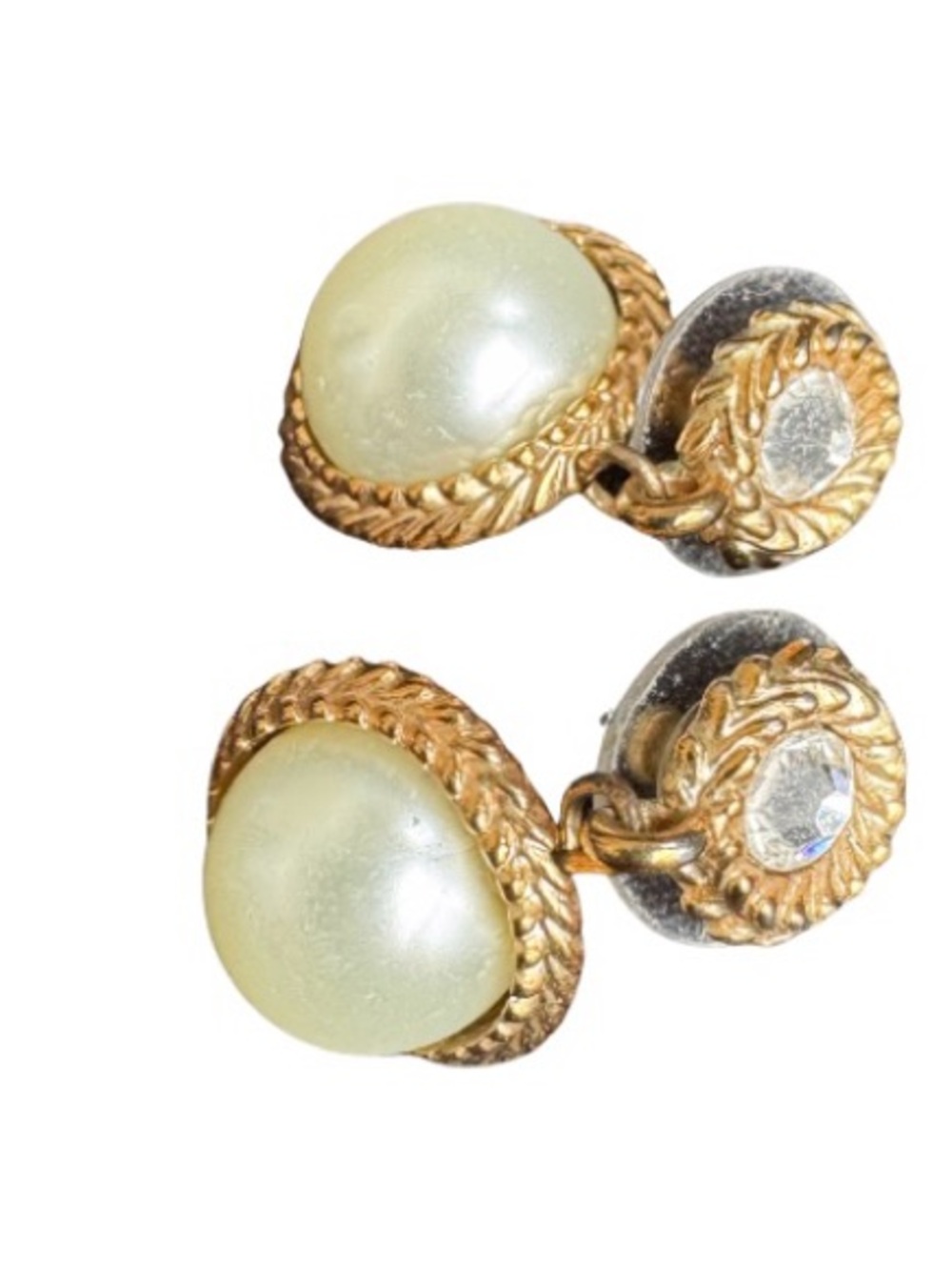 Faux Pearl Globe Gold Tone Earrings - Picture 3 of 7